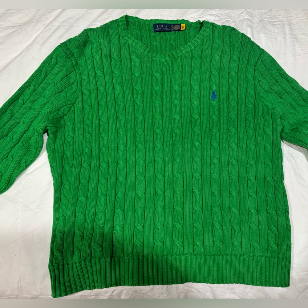 Ralph Lauren Bright Green Cable-Knit Crewneck Sweater - Picture 2 of 5